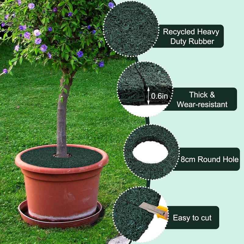 Waybas 4pcs Double Side Rubber Tree Mulch Ring, 12In Heavy Duty Recycled Rubber Mulch Mat Natural Look Tree Root Protector Mat Reversible Round Tree Ring for Prevent Animal Dig, (Green Brown) - Image 2